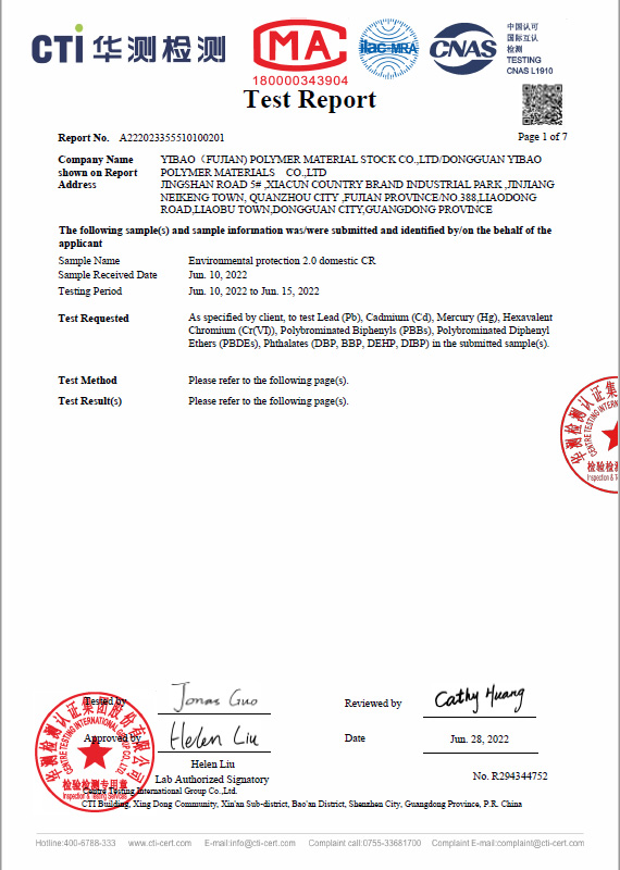 NBR & PVC Blend Foam Sponge CTI RoHS Test Report